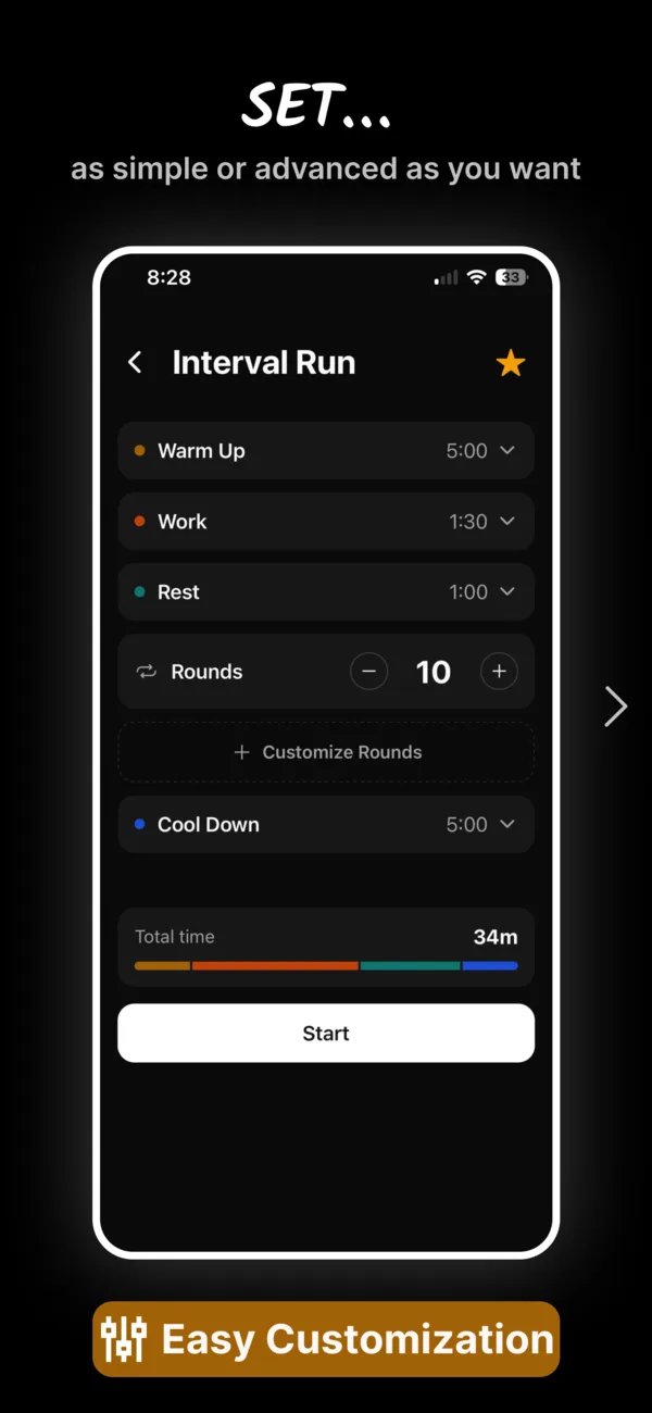Custom interval workout setup